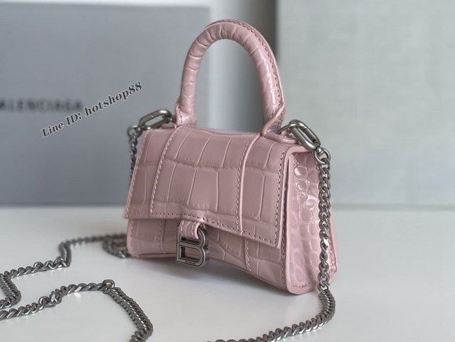 Balenciaga專櫃爆款mini鏈條手提肩背包 巴黎世家鱷魚紋豆沙粉Nano超迷你沙漏包 fyj1703